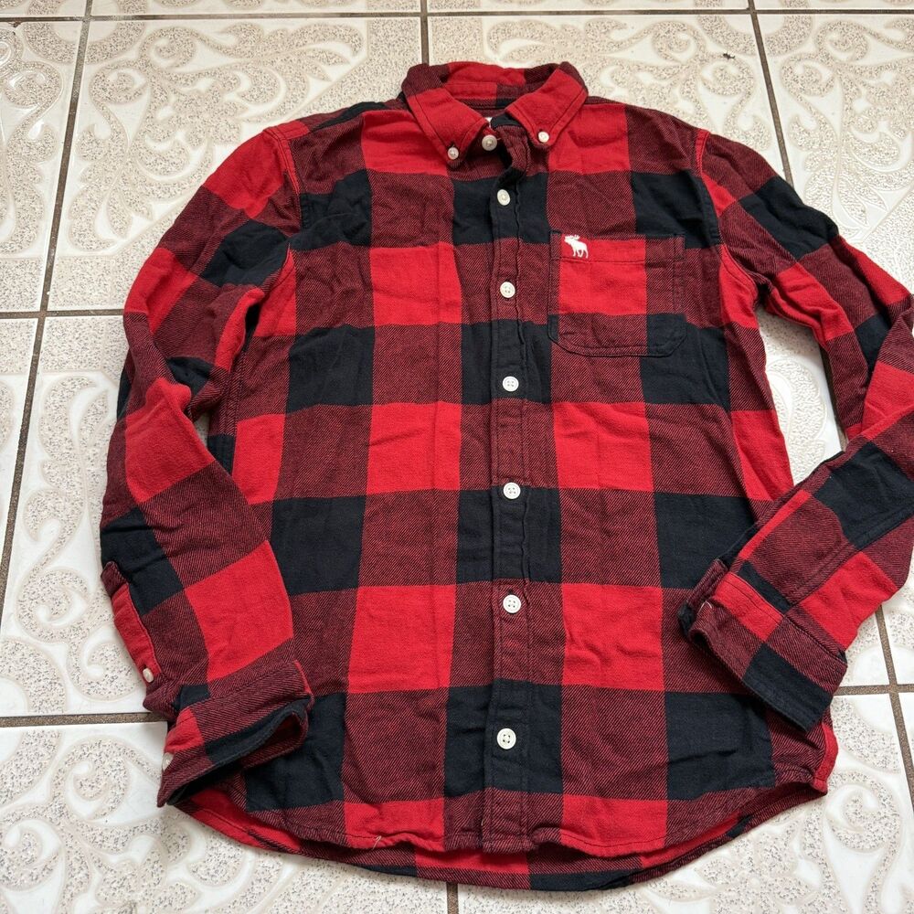 Abercrombie Kids Youth Button Up Shirt Long Sleeve Flannel Red Size 11/12
